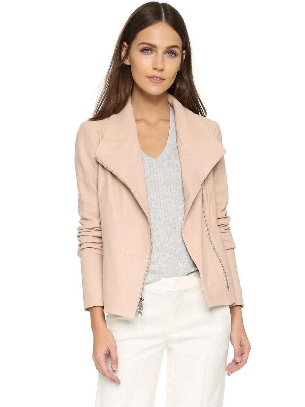 Vince Light Pink Asymmetrical Leather Jacket
